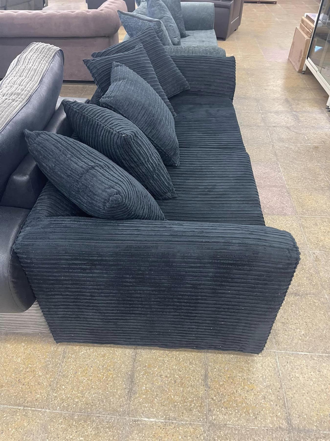 Black 3 Seater Corded Sofa