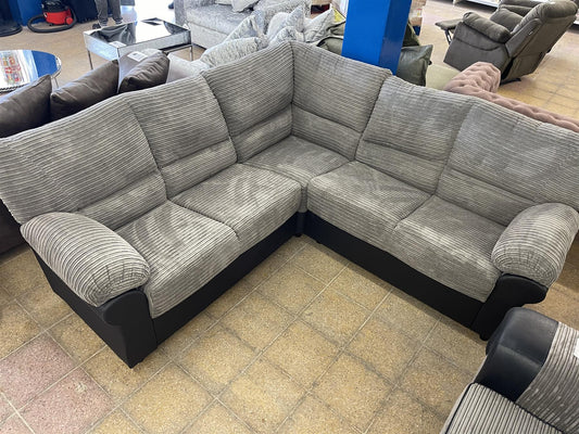 Grey & Black Faux Leather Mix Corded Corner Sofa