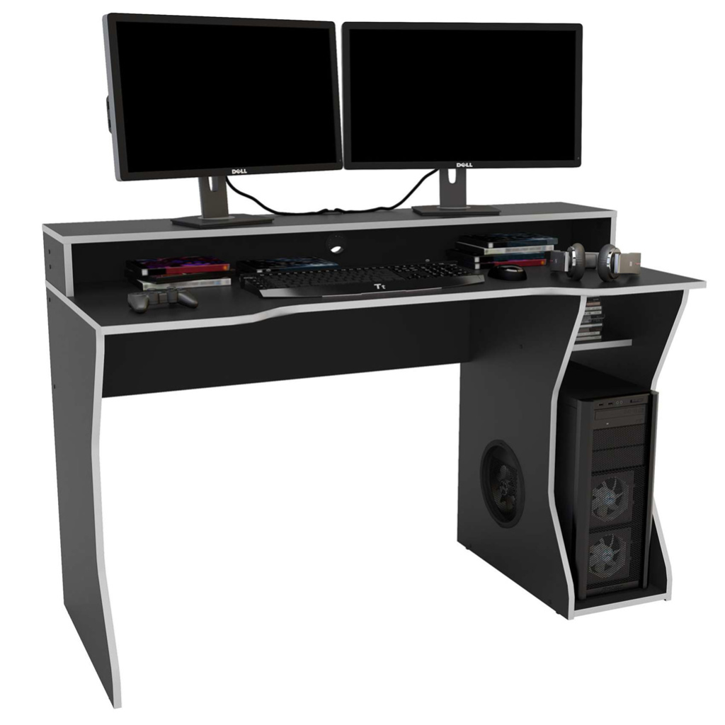 Enzo Gaming Computer Desk Black & Silver Front View