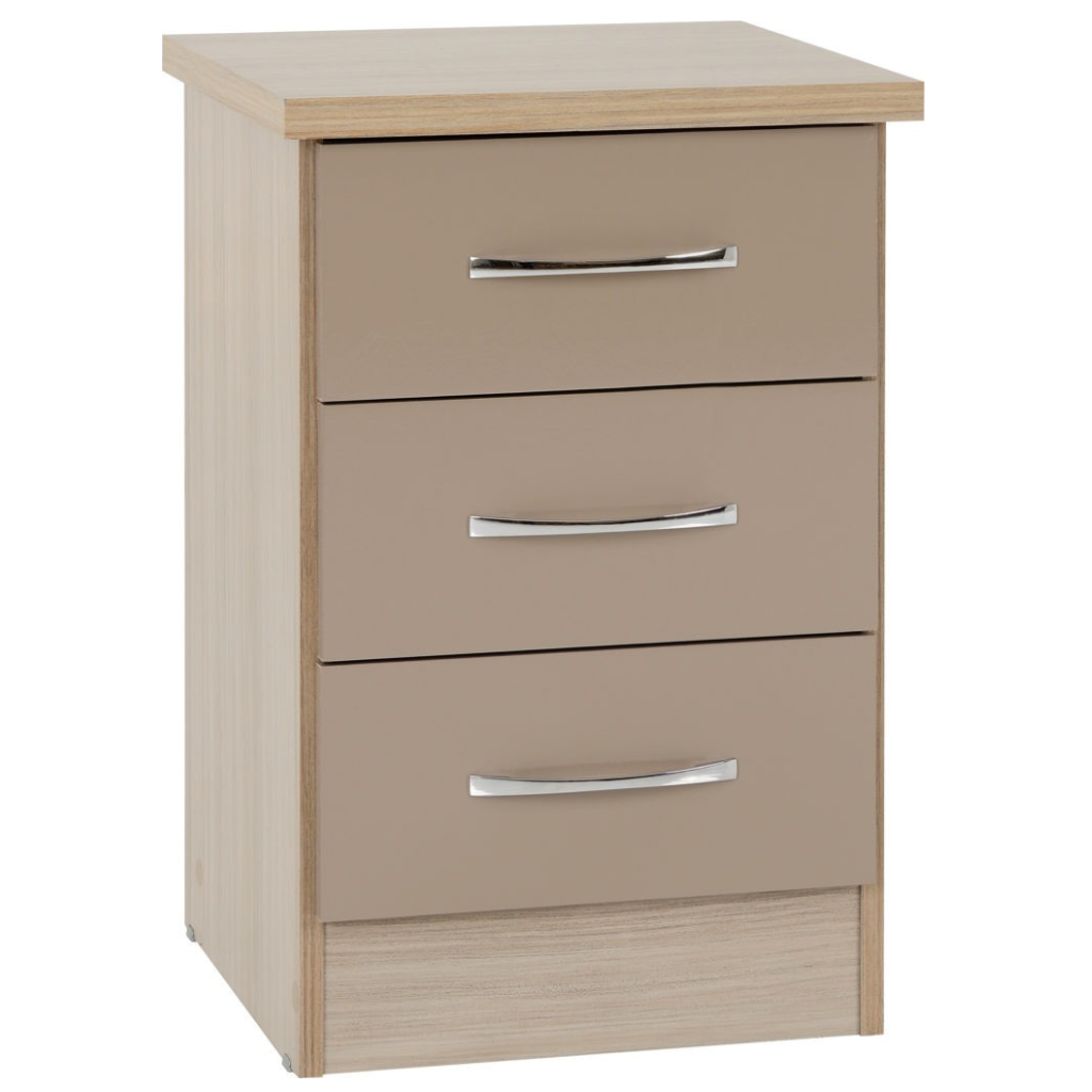 Nevada 3 Drawer Bedside in White Gloss