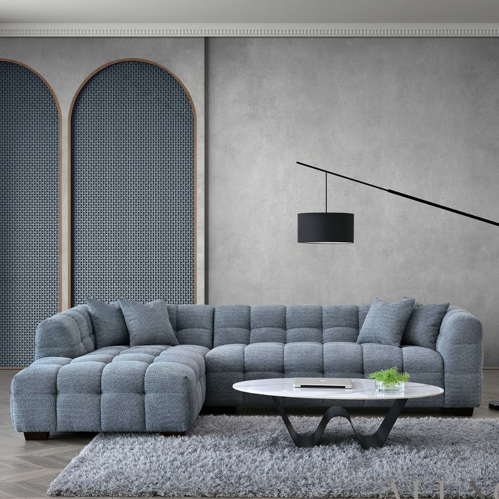 Aluxo Tribeca Corner Sofa in Iron Boucle Fabric