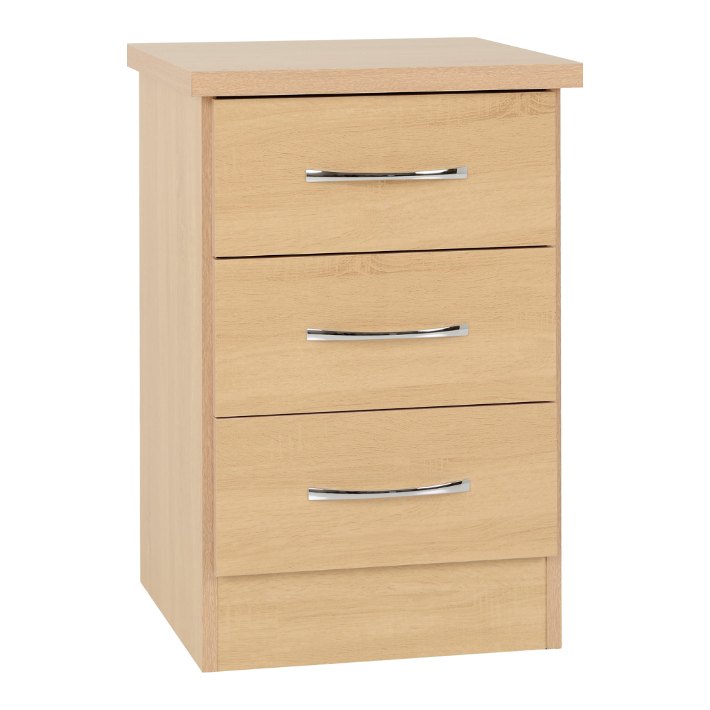 Nevada 3 Drawer Bedside in White Gloss