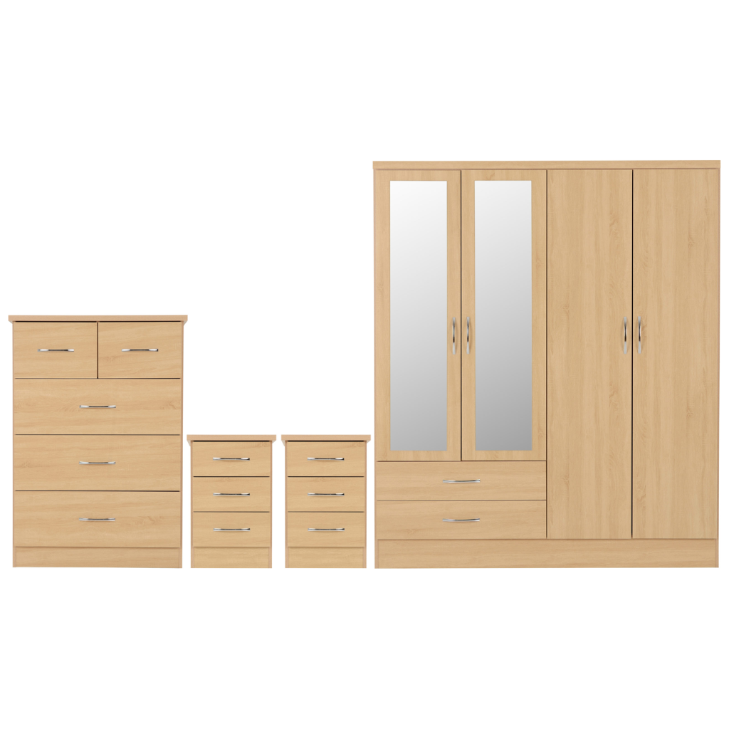 Nevada 3 Door 2 Drawer Mirrored Wardrobe Set
