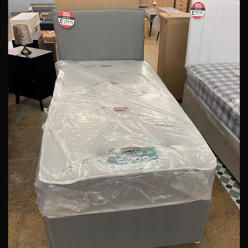 Grey Divan Bed Frame, Stress-free Mattress and Headboard Set