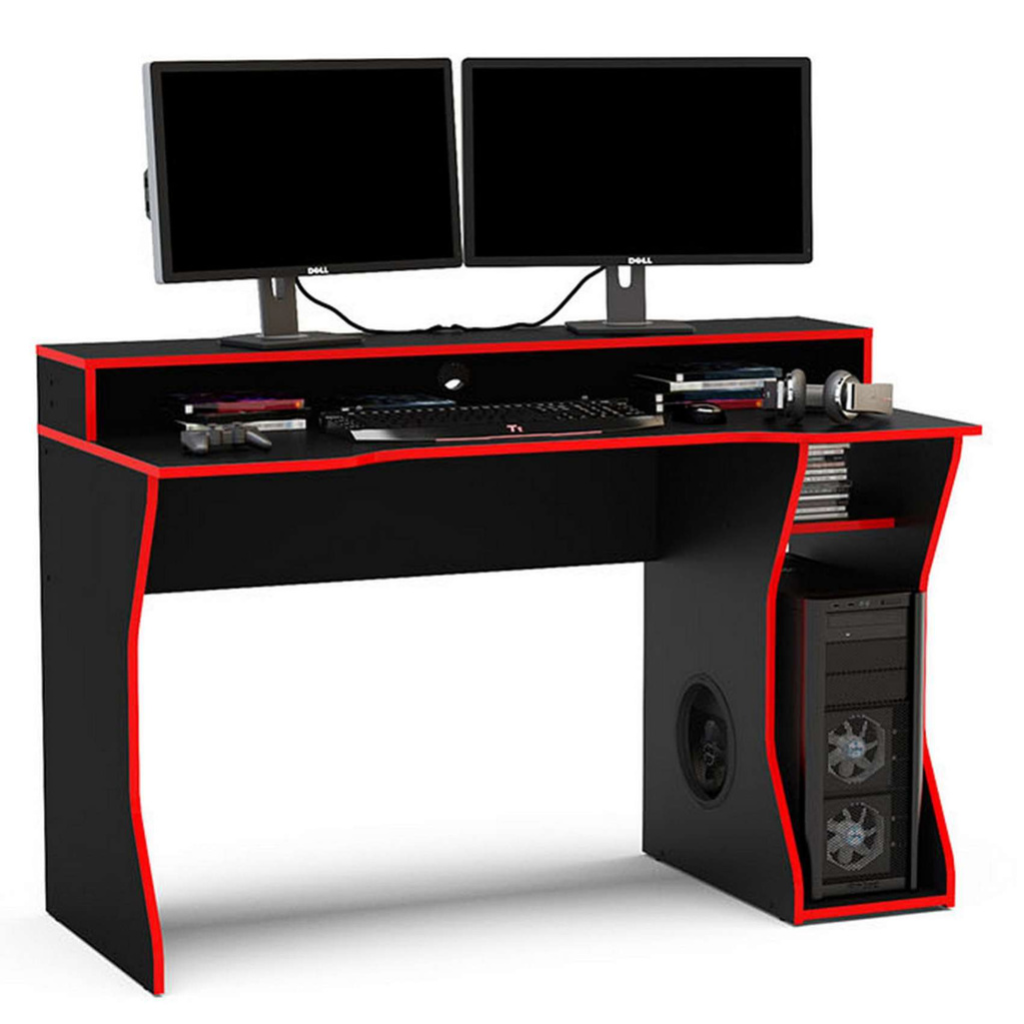 Enzo Gaming Computer Desk Black & Red Front View