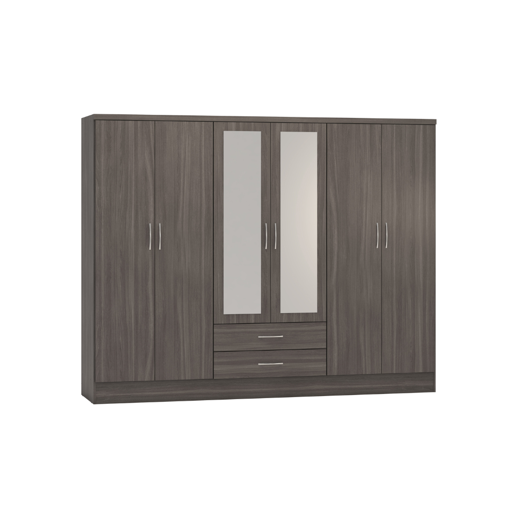 Nevada 6 Door 2 Drawer Mirrored Wardrobe