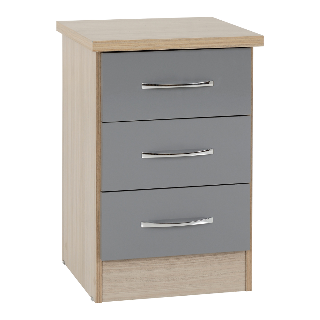Nevada 3 Drawer Bedside in White Gloss