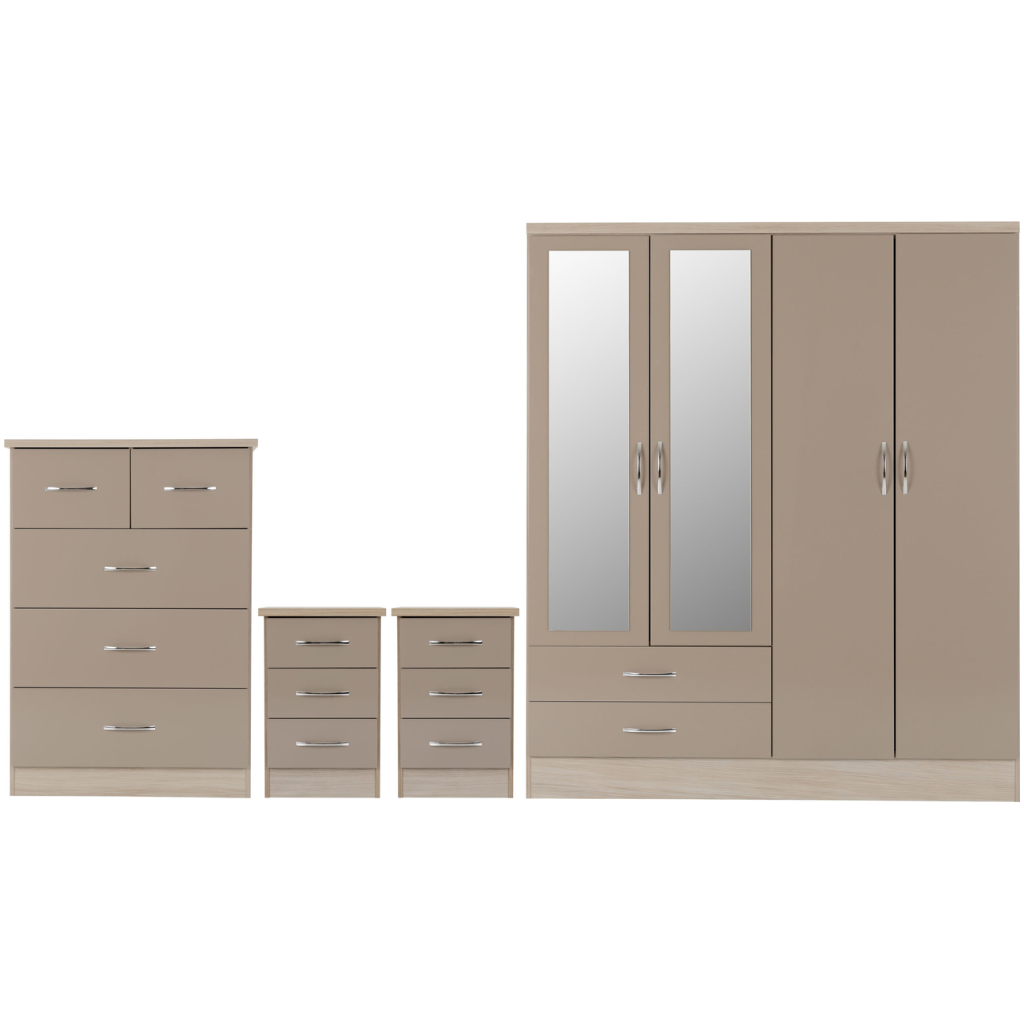 Nevada 3 Door 2 Drawer Mirrored Wardrobe Set