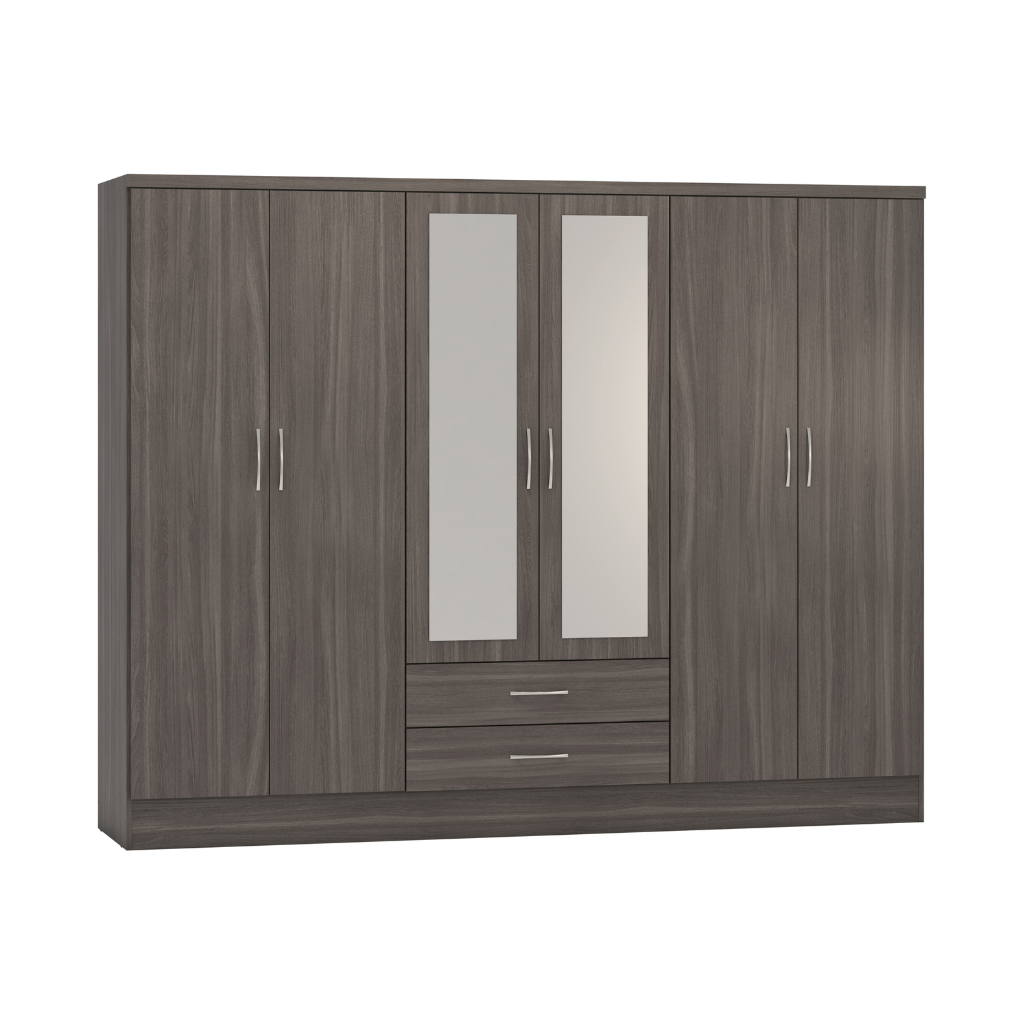 Nevada 6 Door 2 Drawer Mirrored Wardrobe