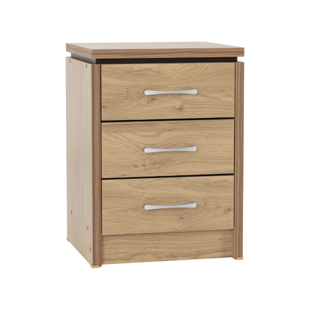 Charles 3 Drawer Bedside Chest in Oak Effect Walnut Trim