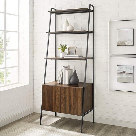 72" Wood Ladder Bookcase Industrial Style - Dark Walnut
