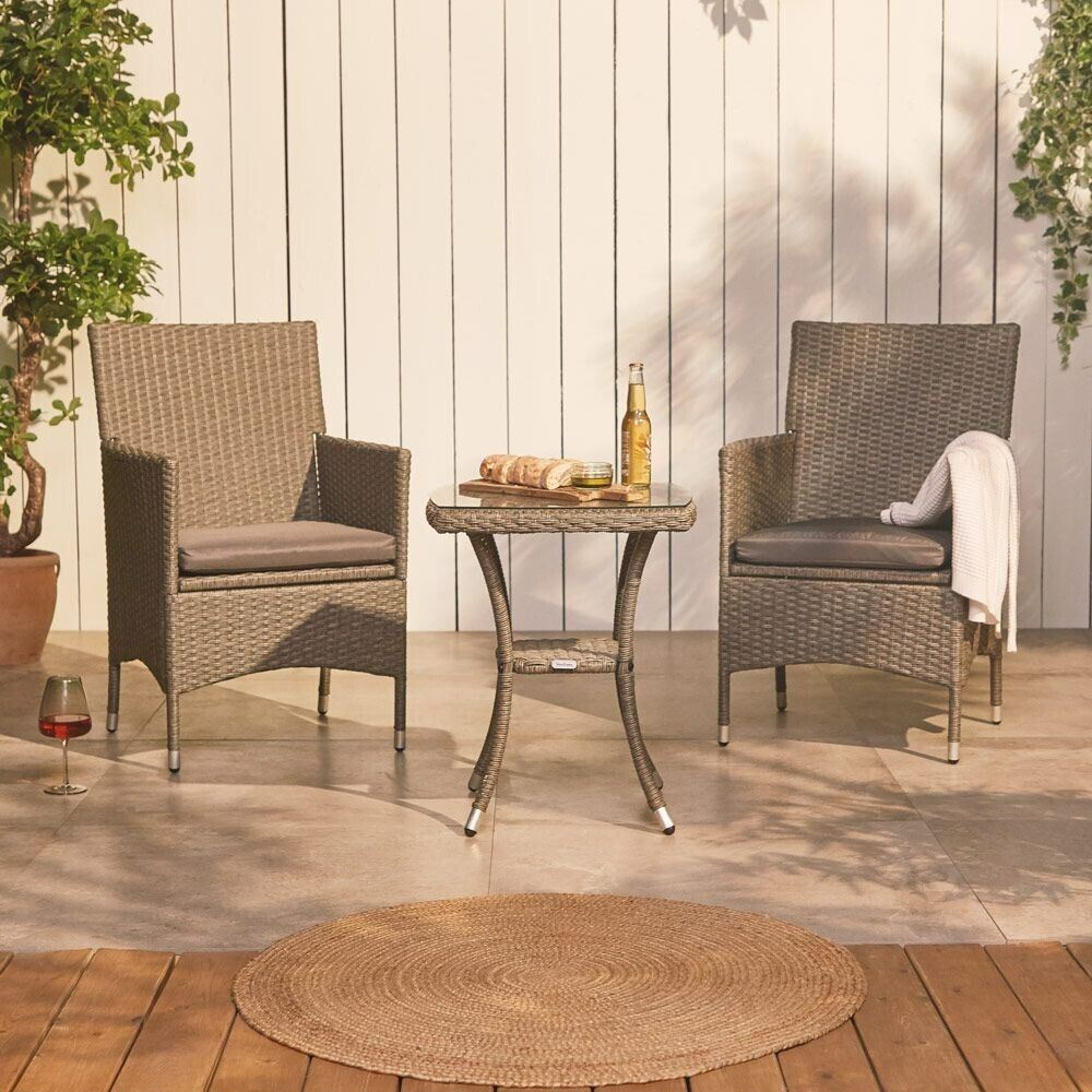 2 Seater Grey Rattan Outdoor Bistro Table And Chairs Set