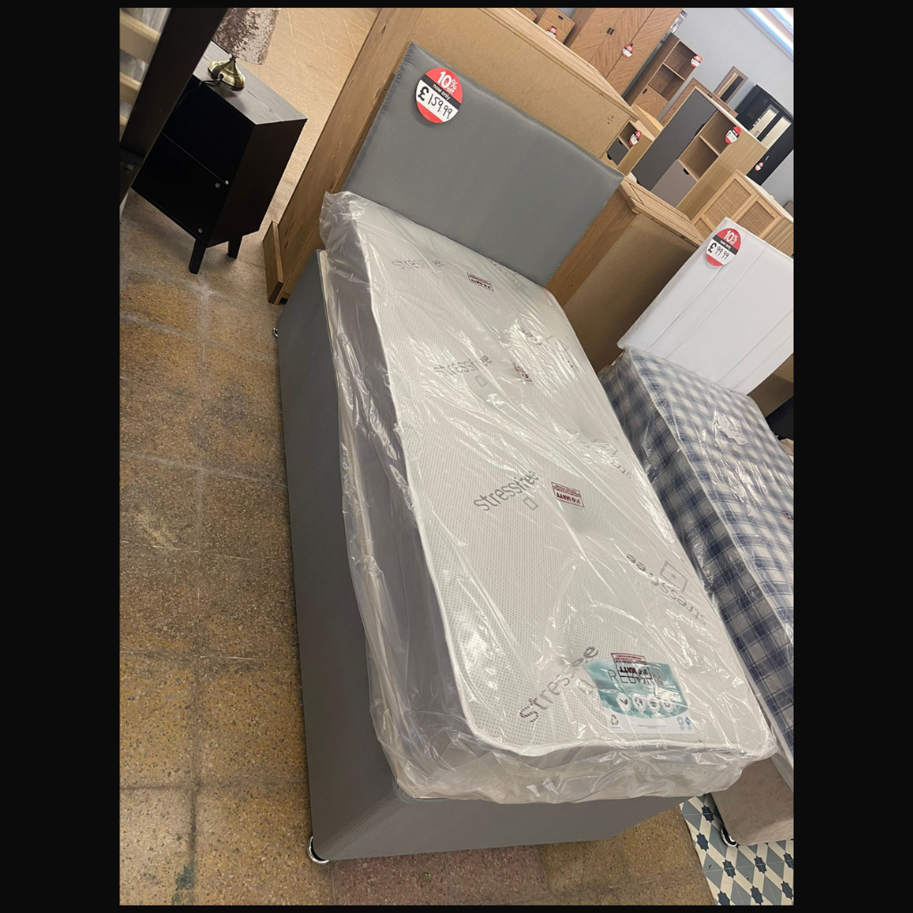 Grey Divan Bed Frame, Stress-free Mattress and Headboard Set