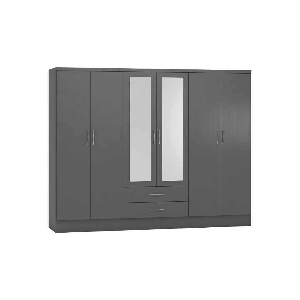Nevada 6 Door 2 Drawer Mirrored Wardrobe