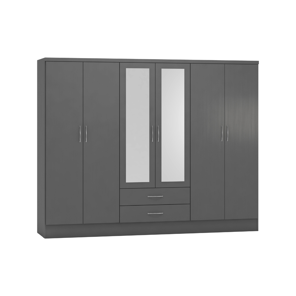 Nevada 6 Door 2 Drawer Mirrored Wardrobe