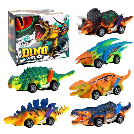 Racing Dinosaurs 6 Pc Racer Dino Car Pull Back Mini Figures Racing Dino's