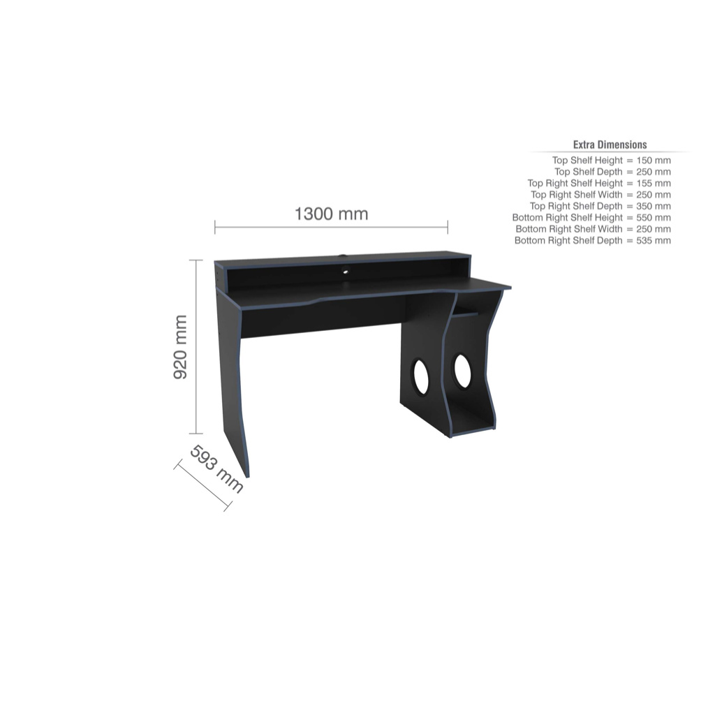 Enzo Gaming Computer Desk Black & Blue Measurements