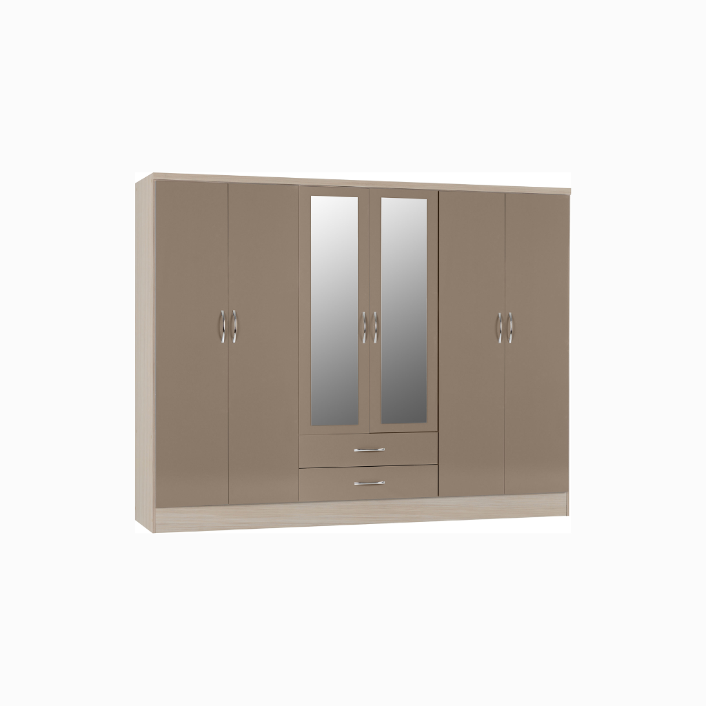 Nevada 6 Door 2 Drawer Mirrored Wardrobe