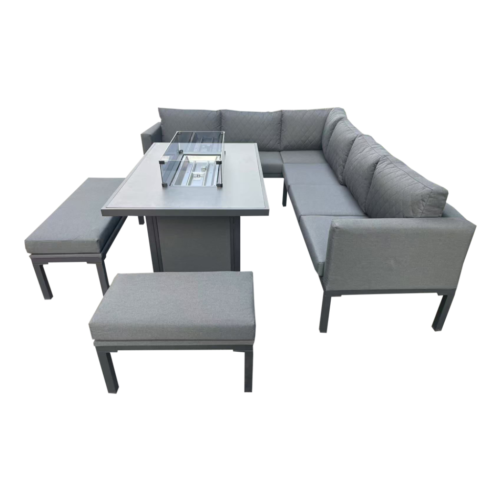 10 Seat Outdoor Grey Dining Set with Gas Firepit Dining Table