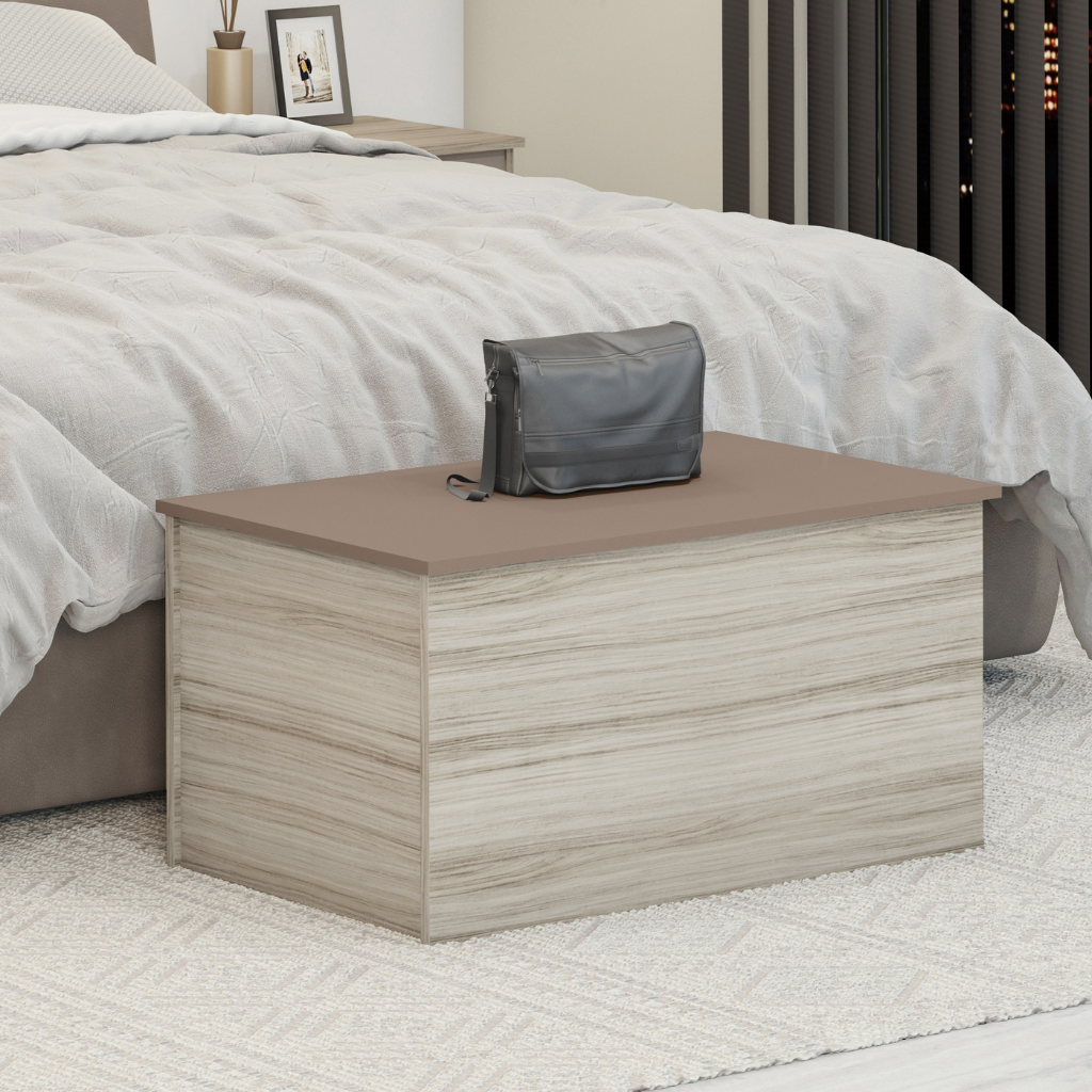 Nevada Blanket Box Grey Gloss/Light Oak Effect Veneer