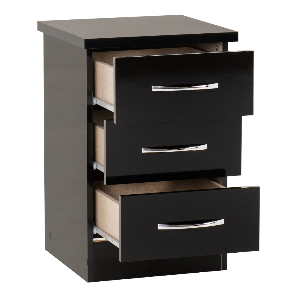 Nevada 3 Drawer Bedside in White Gloss