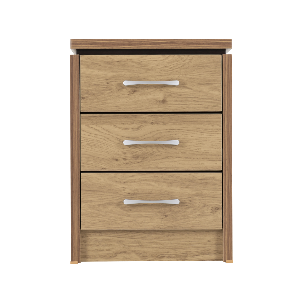 Charles 3 Drawer Bedside Chest in Oak Effect Walnut Trim