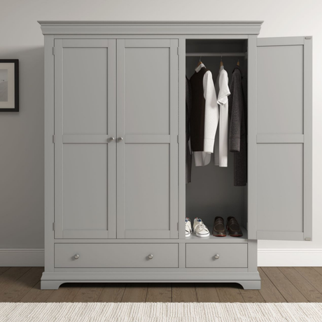 Bordeaux 3 Door Wardrobe Grey Front Door open
