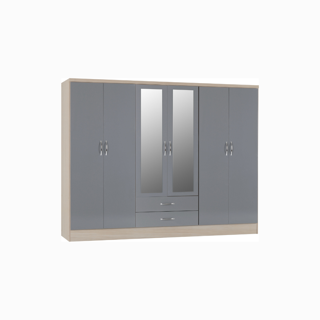Nevada 6 Door 2 Drawer Mirrored Wardrobe