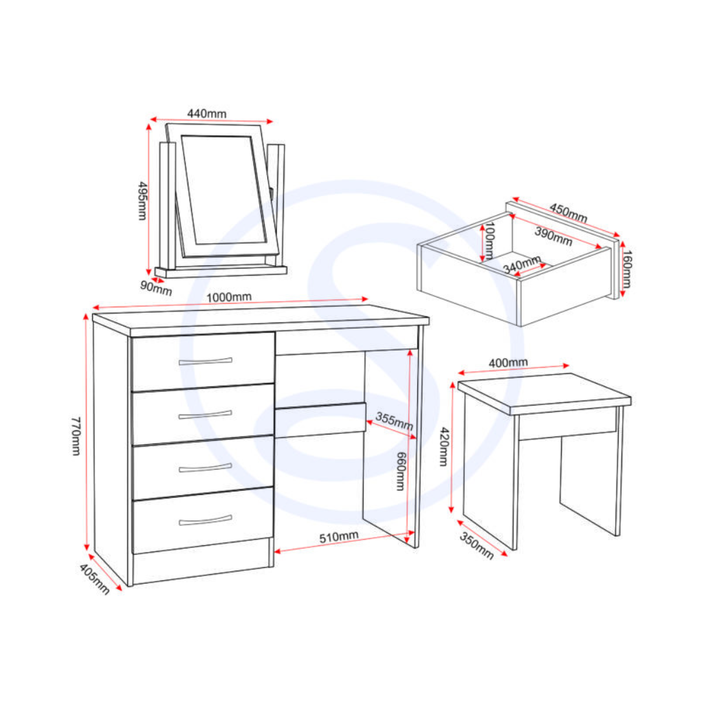 Nevada 4 Drawer Dressing Table Set