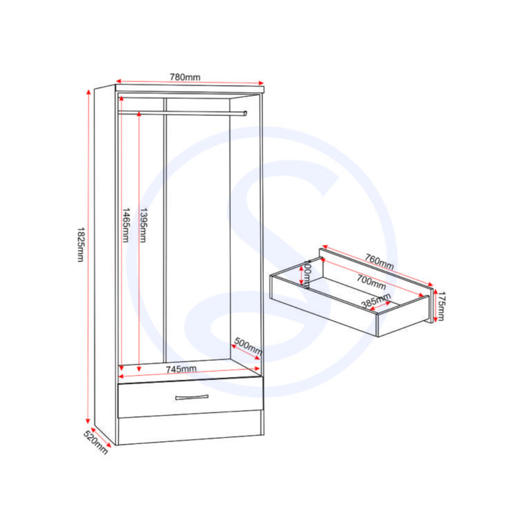 Nevada  2 Door 1 Drawer  Mirrored Wardrobe