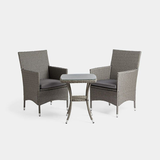 2 Seater Grey Rattan Outdoor Bistro Table And Chairs Set