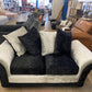 2 Seater Velvet Black/Grey Sofa
