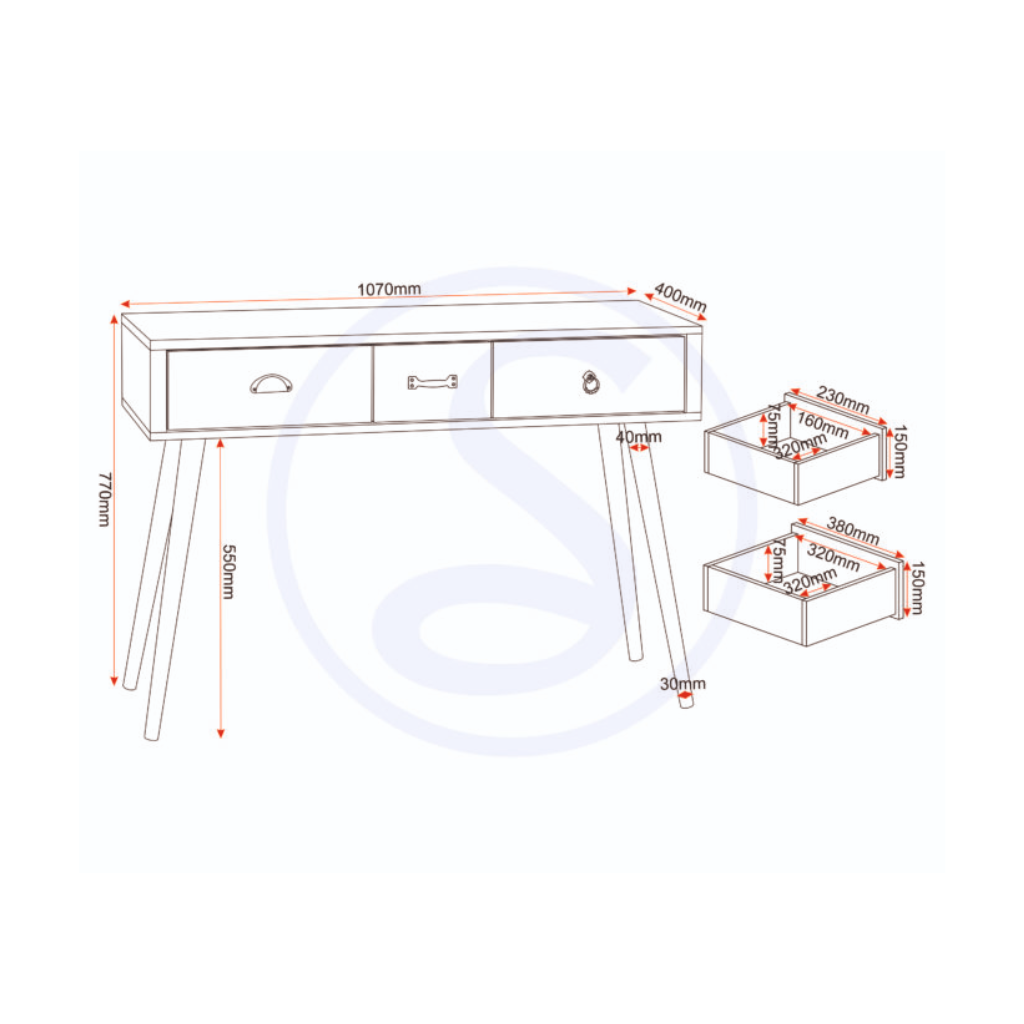 Nordic 3 Drawer Occasional Console Table in Charcoal Effect