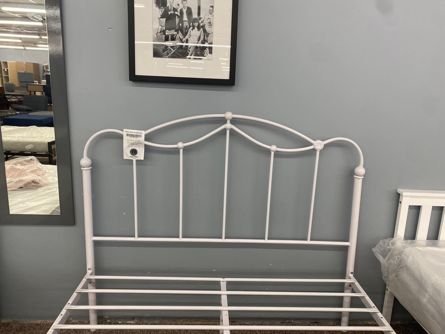 White Metal Double Bed Frame