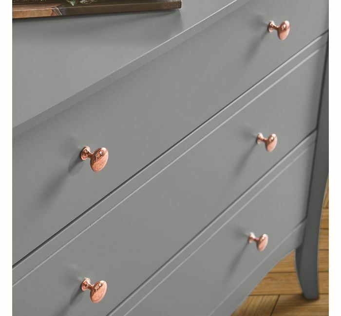Grey 3 Drawer Chest of Drawers Vintage Style with Rose Gold Handles