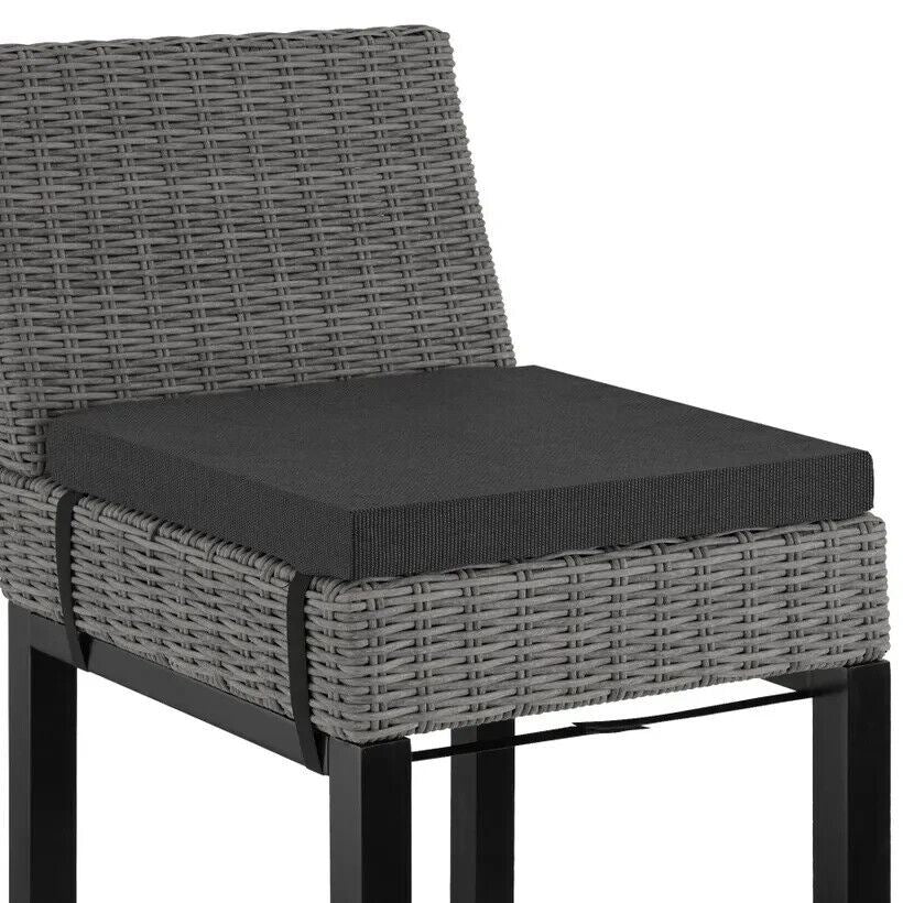 Polyrattan Weave Bar stool Kitchen Dining Chair And Cushion Grey