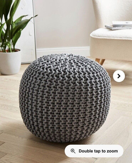 Grey Chic Chunky Knit Knitted Pouffe Round Footstool Cushion Home Decor