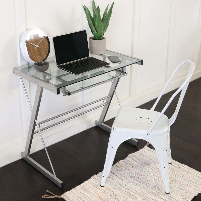 Computer Desk Study Table Work Station With Slide Keyboard Modern Design Silver
