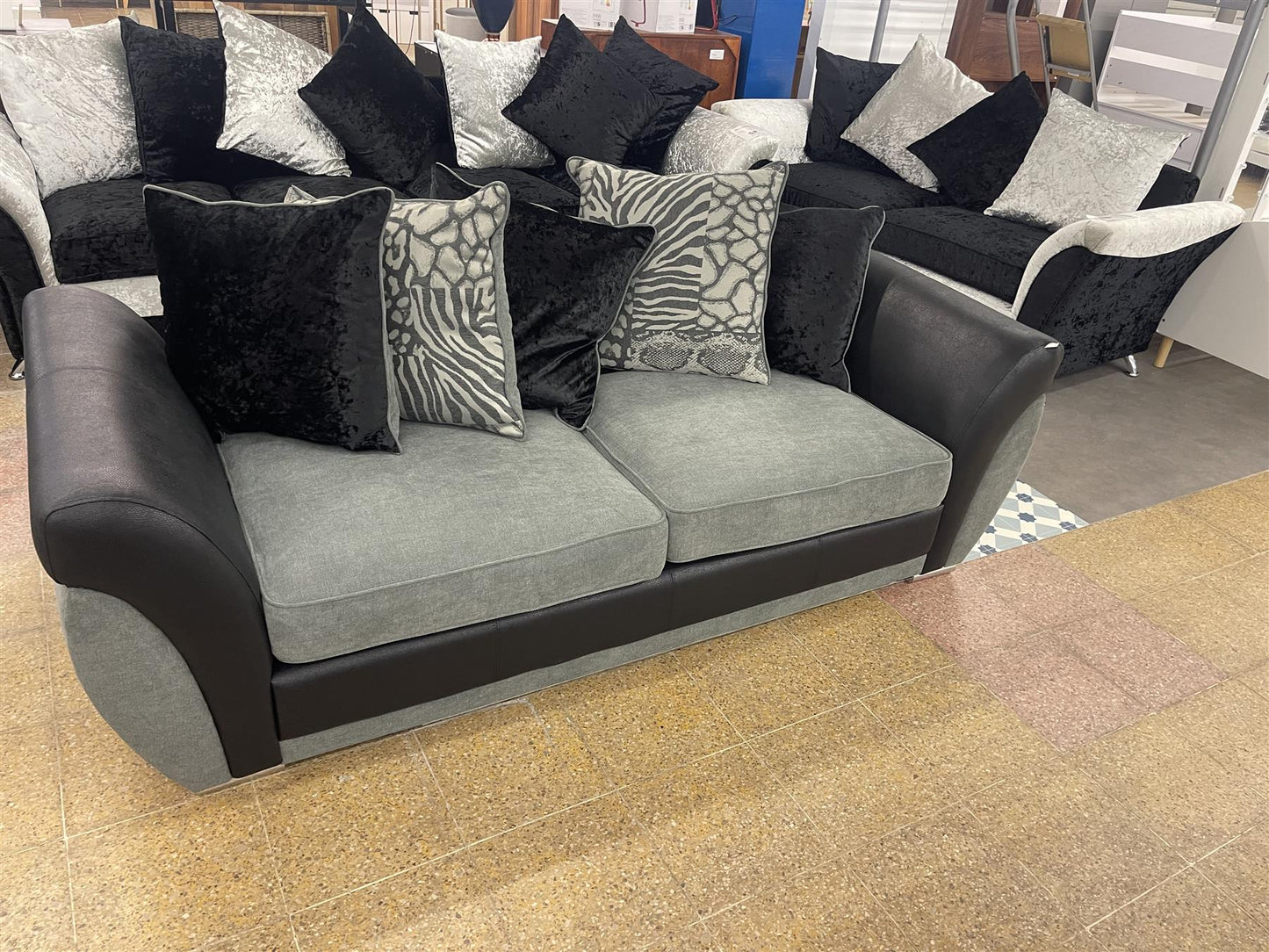 3 Seater Black & Grey Sofa (Defects See Descripton)