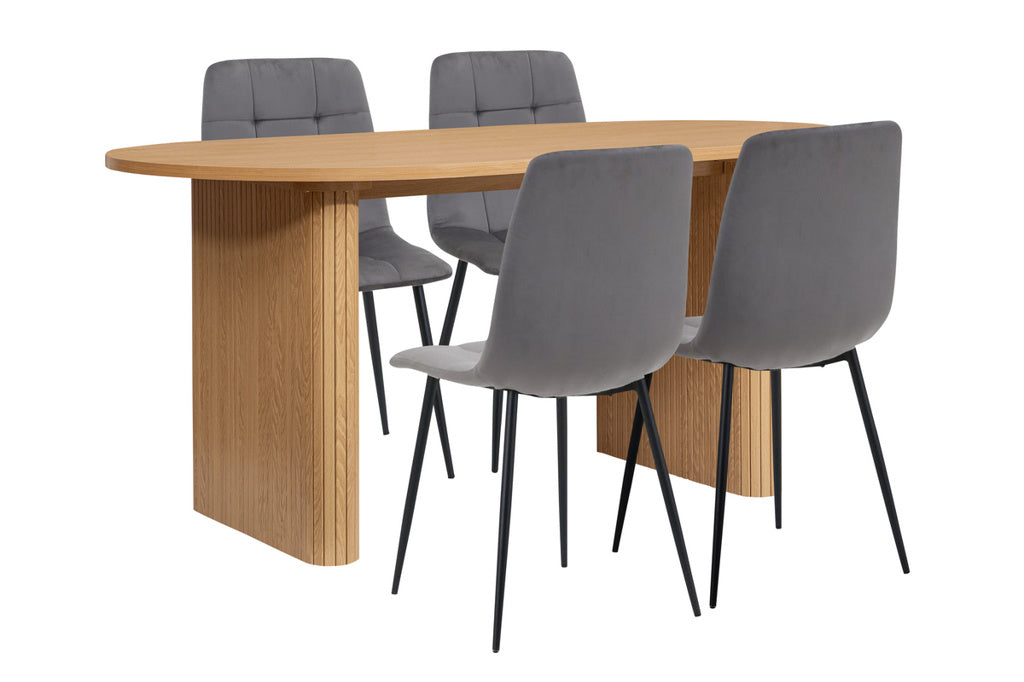 Axel Oval Fluted Dining Table With 4 Chairs