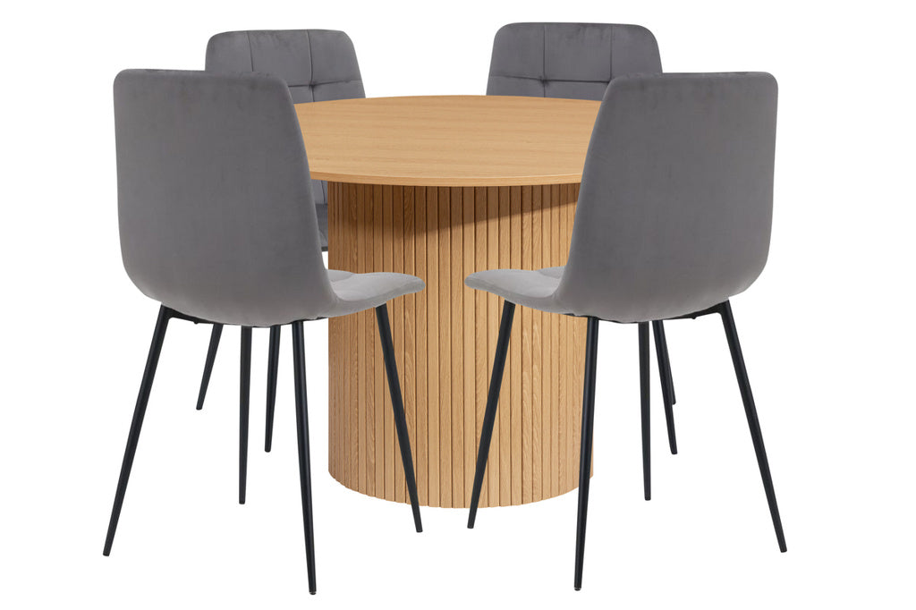 Axel Round Fluted Dining Table With 4 Fabric Chairs