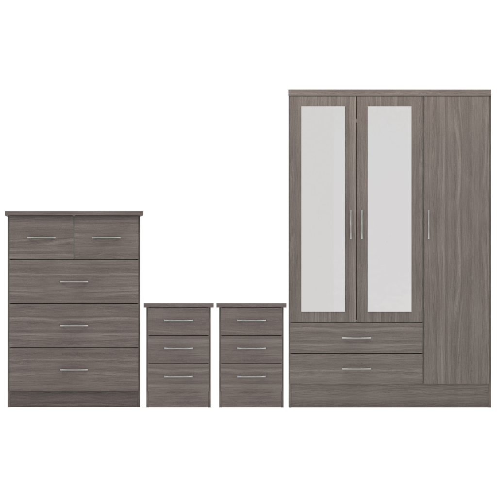 Nevada 3 Door 2 Drawer Mirrored Wardrobe Set