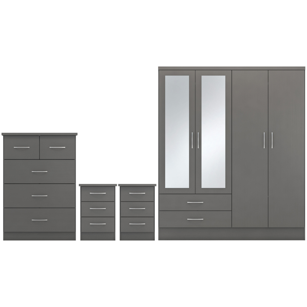 Nevada 3 Door 2 Drawer Mirrored Wardrobe Set