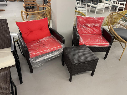 Black Bistro Set 2 Chairs & Table with Red Cushions