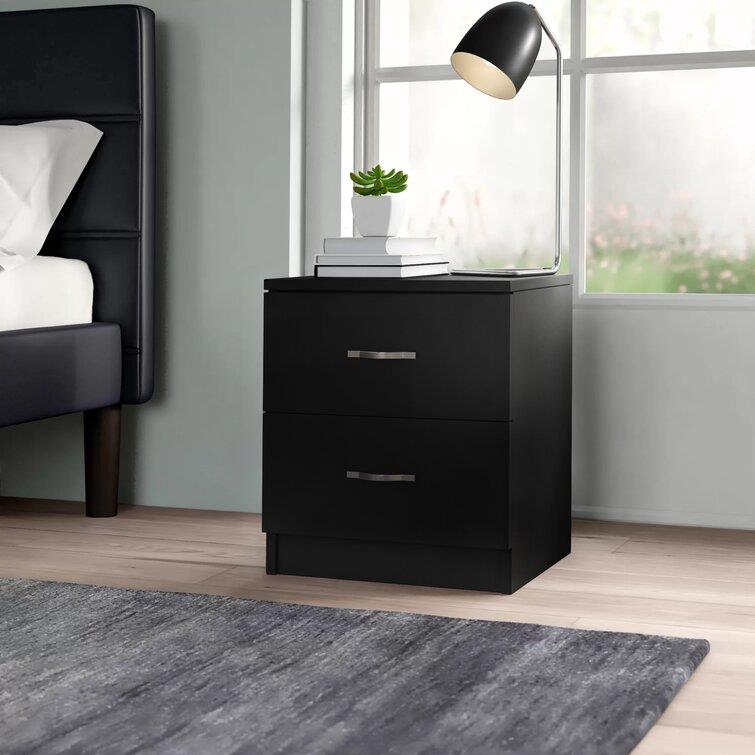 Maybery Black 2 Drawer Bedside Table