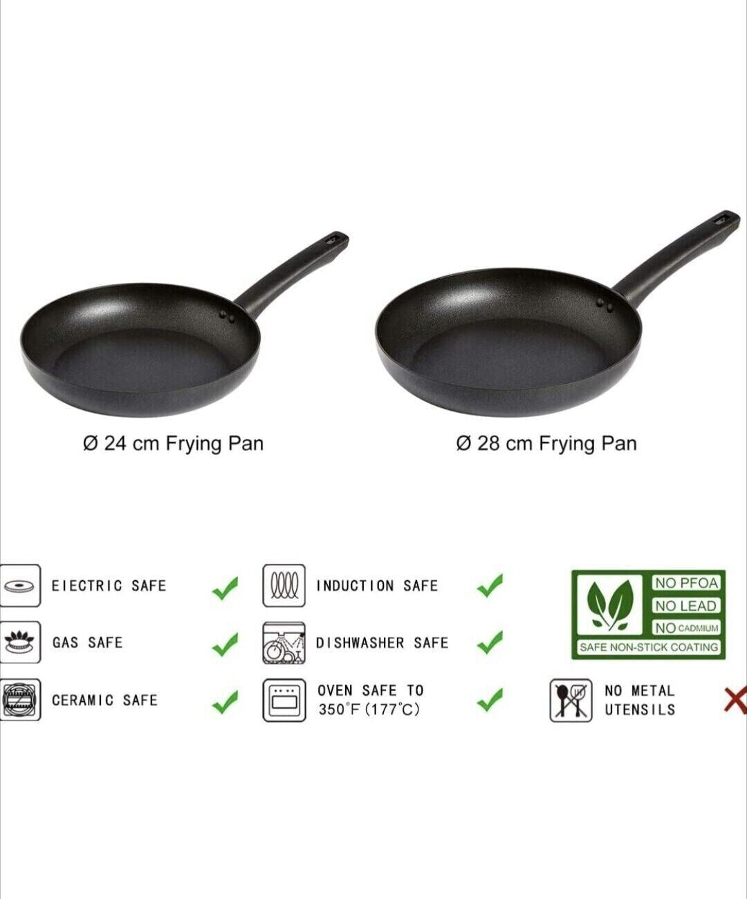 Set Of 2 Non Stick Induction Frying Pan Set 24cm & 28cm
