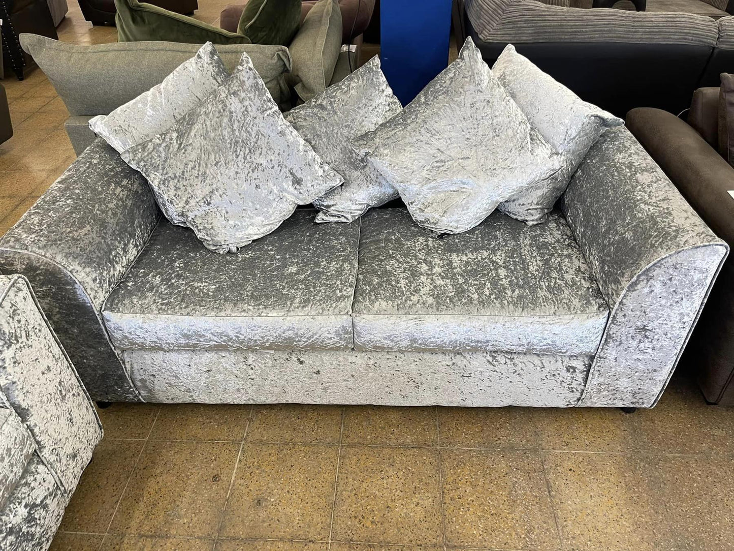 Grey Velvet 2 & 3 Seater Sofa Set
