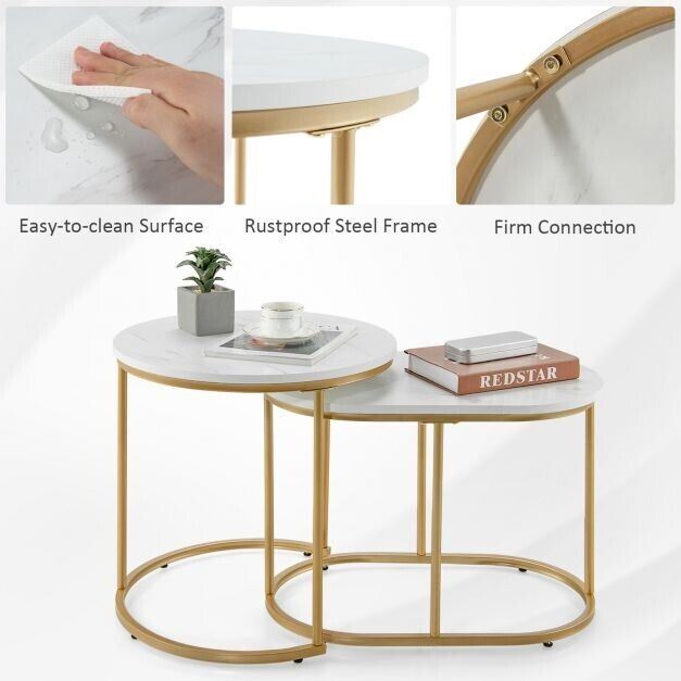 Set of 2 Nest of Tables White & Gold