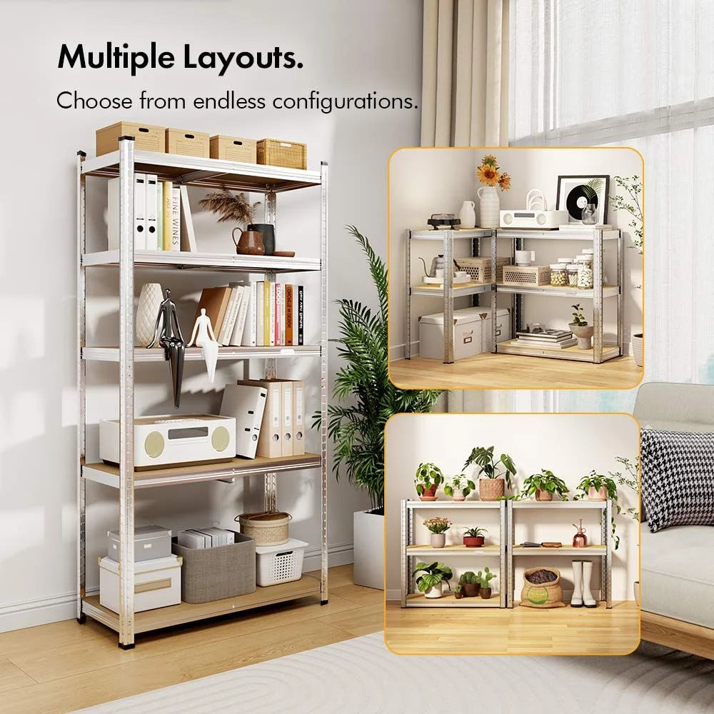 5-Tier Galvanised Steel Shelving Unit - Silver (180 x 90 x 40cm)