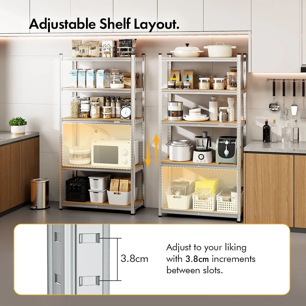 5-Tier Galvanised Steel Shelving Unit - Silver (180 x 90 x 40cm)